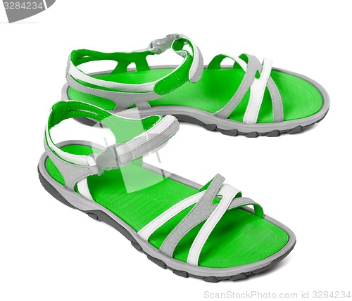 Image of Pair of summer sandals on white background