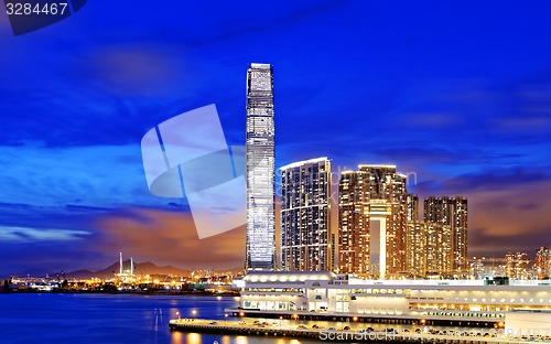 Image of Kowloon office buildings at night