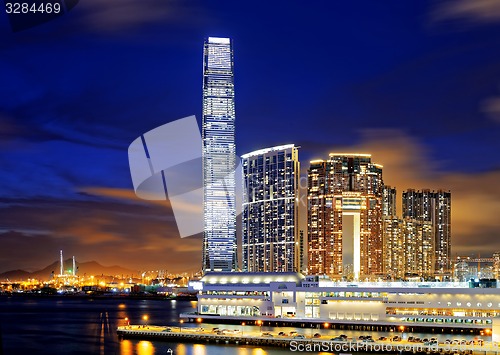 Image of Kowloon office buildings at night