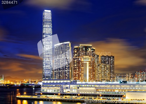 Image of Kowloon office buildings at night
