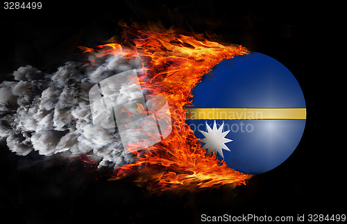 Image of Flag with a trail of fire and smoke - Nauru