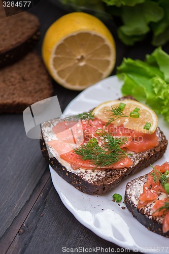 Image of Sandwich with salmon for breakfast