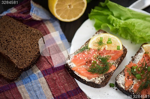 Image of Sandwich with salmon for breakfast