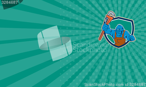 Image of Business card Angry Gorilla Plumber Monkey Wrench Shield Cartoon