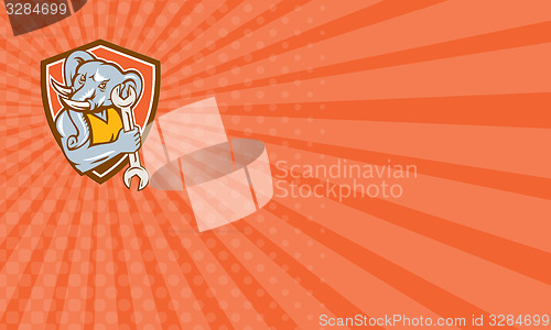 Image of Business card Elephant Mechanic Spanner Mascot Shield Retro