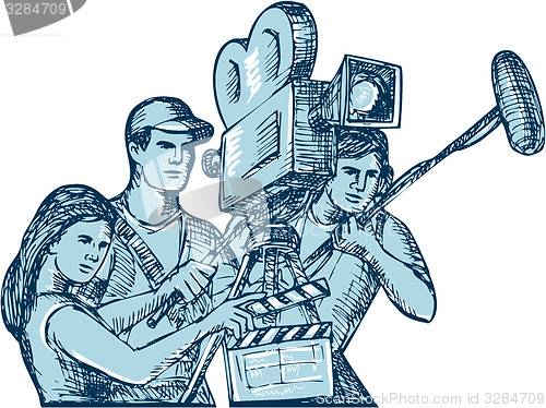 Image of Film Crew Clapperboard Cameraman Soundman Drawing