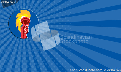 Image of Business card Hand Holding Burning Flaming Torch Circle Retro