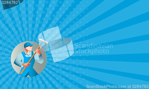 Image of Business card House Painter Holding Paint Roller Circle Retro