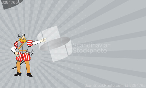Image of Business card Spanish Conquistador Pointing Isolated Cartoon
