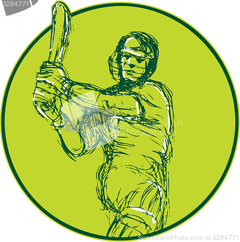 Image of Cricket Player Batsman Batting Drawing