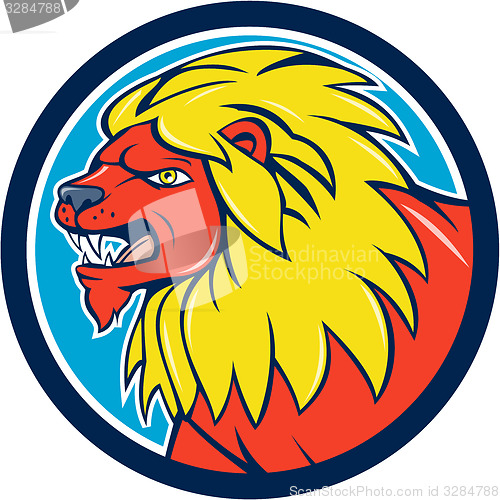 Image of Angry Lion Head Roar Circle Cartoon