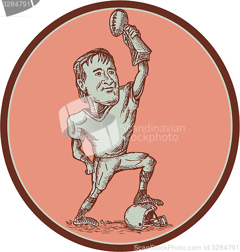 Image of American Football Player Champion Trophy Drawing