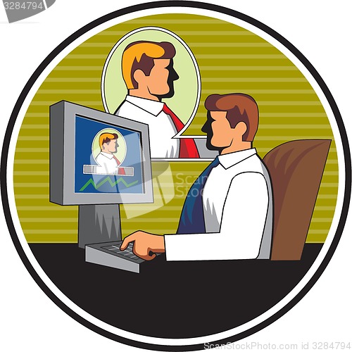 Image of Businessman Video Conference Retro