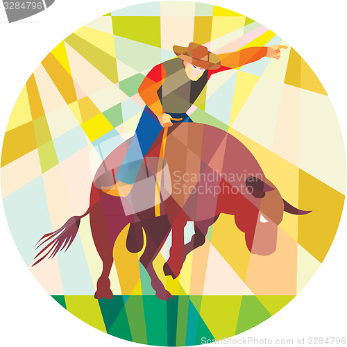 Image of Rodeo Cowboy Bull Riding Pointing Low Polygon