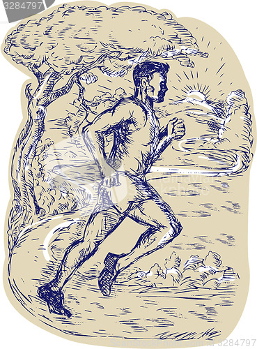 Image of Marathon Runner Running Drawing