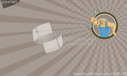 Image of Business card Bulldog Mechanic Holding Spanner Circle Cartoon