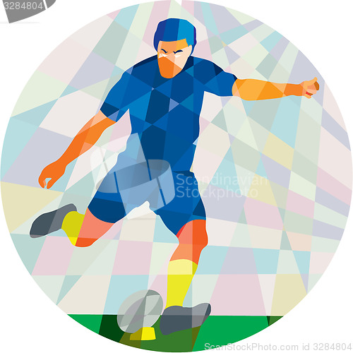 Image of Rugby Player Kicking Ball Circle Low Polygon