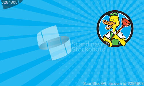 Image of Business card Duck Plumber Holding Plunger Circle Cartoon