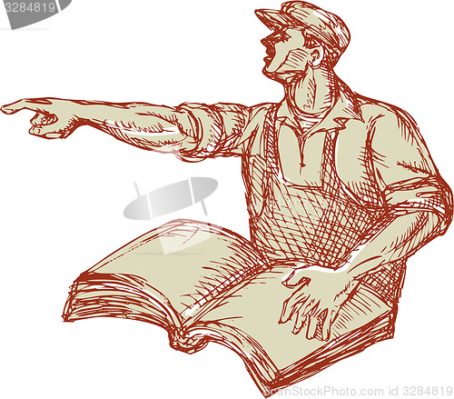 Image of Activist Union Worker Pointing Book Drawing