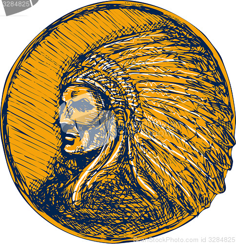 Image of Native American Indian Chief Headdress Drawing