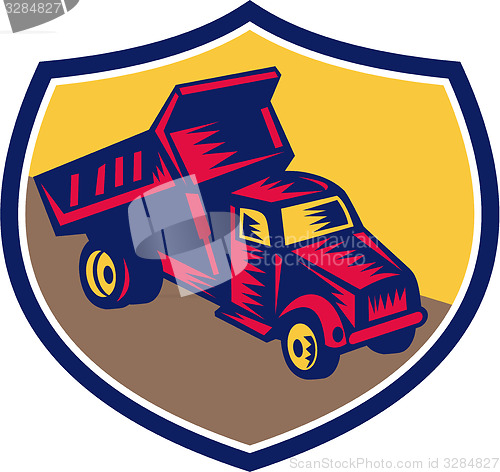 Image of Dump Truck Shield Woodcut