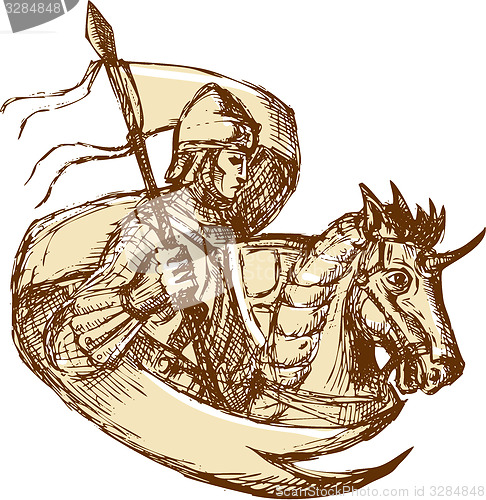 Image of Knight On Horse Holding Flag Drawing