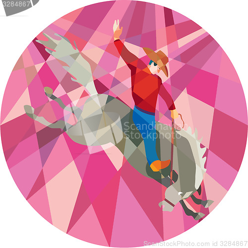 Image of Rodeo Cowboy Riding Bucking Bronco Low Polygon