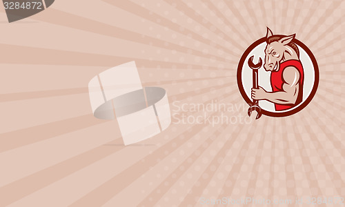 Image of Business card Donkey Mechanic Spanner Mascot Circle Retro