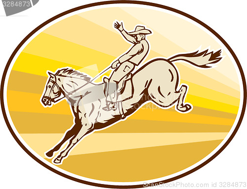 Image of Rodeo Cowboy Riding Horse Oval Retro