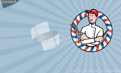 Image of Business card Barber With Scissors and Comb Cartoon