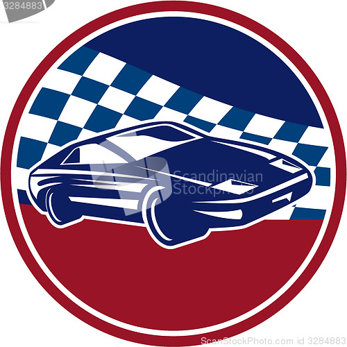 Image of Sports Car Racing Chequered Flag Circle Retro