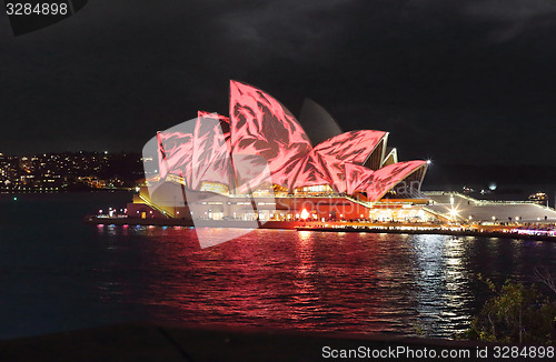 Image of Sydney Opera House in red