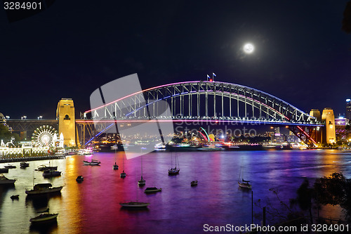Image of Vivid Sydney Harbour Bridge and City by night