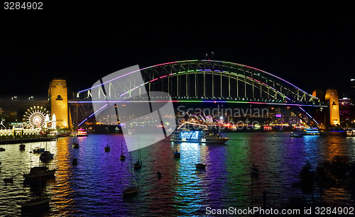 Image of Vivid Sydney and harbour views from Lavender Bay