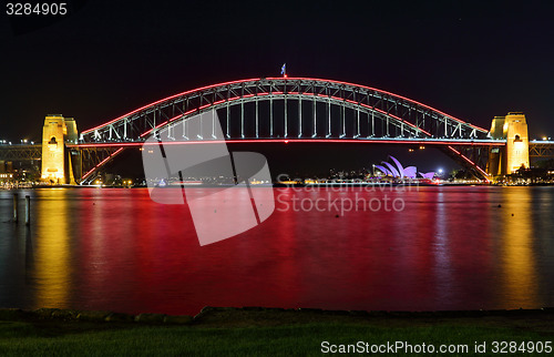 Image of Sydney Harbour Bridge in Red