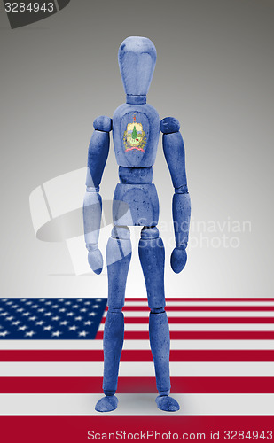 Image of Wood figure mannequin with US state flag bodypaint - Vermont
