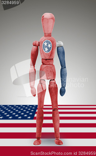 Image of Wood figure mannequin with US state flag bodypaint - Tennessee