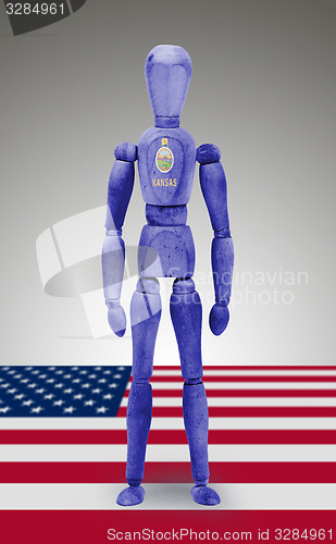 Image of Wood figure mannequin with US state flag bodypaint - Kansas