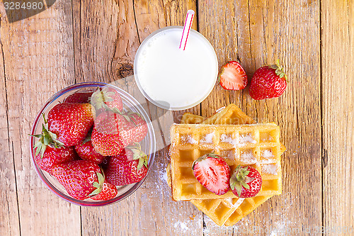 Image of homemade waffles with strawberries 