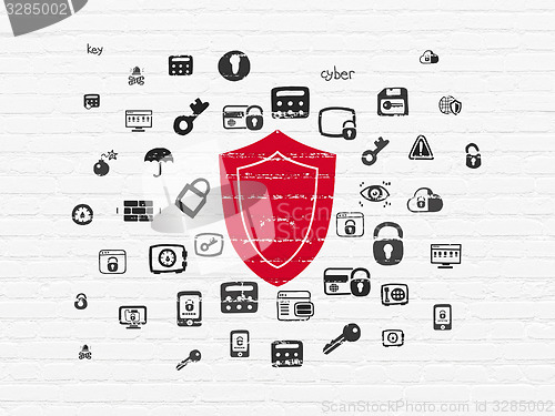 Image of Safety concept: Shield on wall background