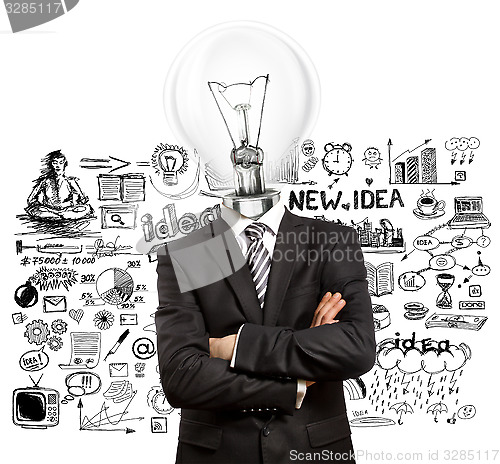Image of Lamp Head Man In Suit With Crossed Hands
