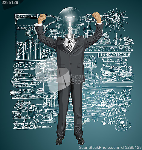 Image of Vector Lamp Head Businessman With Hands Up