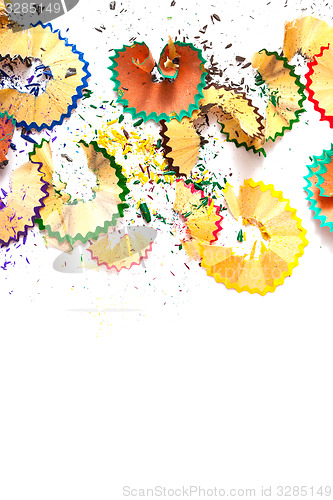 Image of pencil shavings on white background