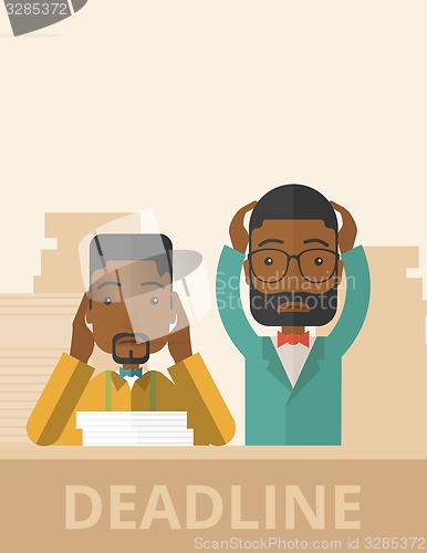 Image of Two stressed african-american employees. 