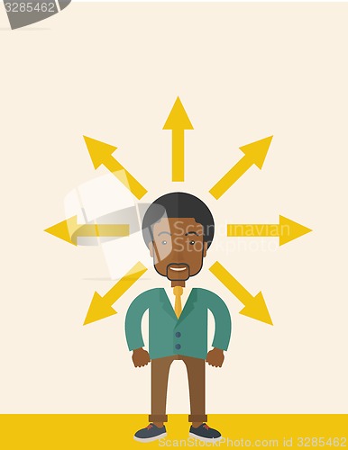 Image of Black guy with too many arrow.