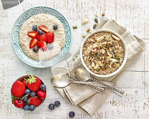 Image of two bowls of various porridge for healthy breakfast