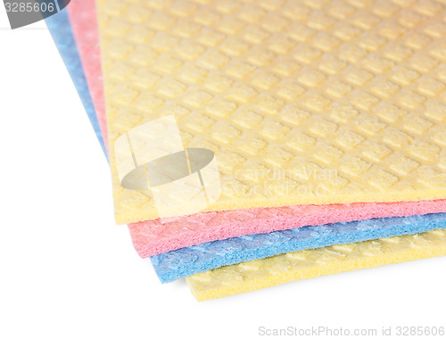 Image of Closeup multicolored sponges for dishwashing