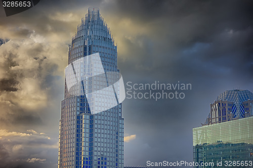 Image of sunset over charlotte city skyline of north carolina