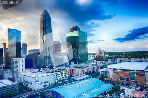 Image of sunset over charlotte city skyline of north carolina