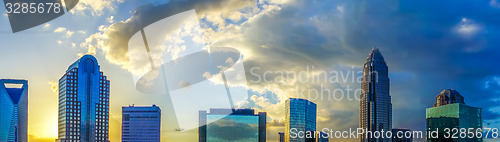 Image of sunset over charlotte city skyline of north carolina